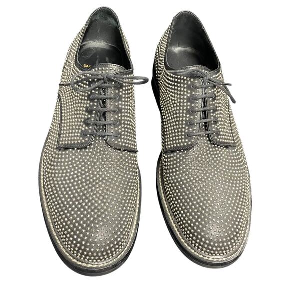 Saint Laurent Paris Black Silver Studded Derby Shoes Mens Size 45 / US 12 main image 10